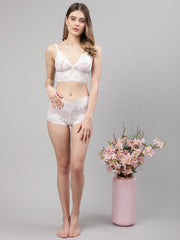 CUKOO Women White Nylon Non-Wired Lace Bra - Cukoo 