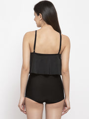 Cukoo Women Solid Black Nylon Padded Two Piece Swimwear/ Swimming Costume/Tankini/Bikini - Cukoo 