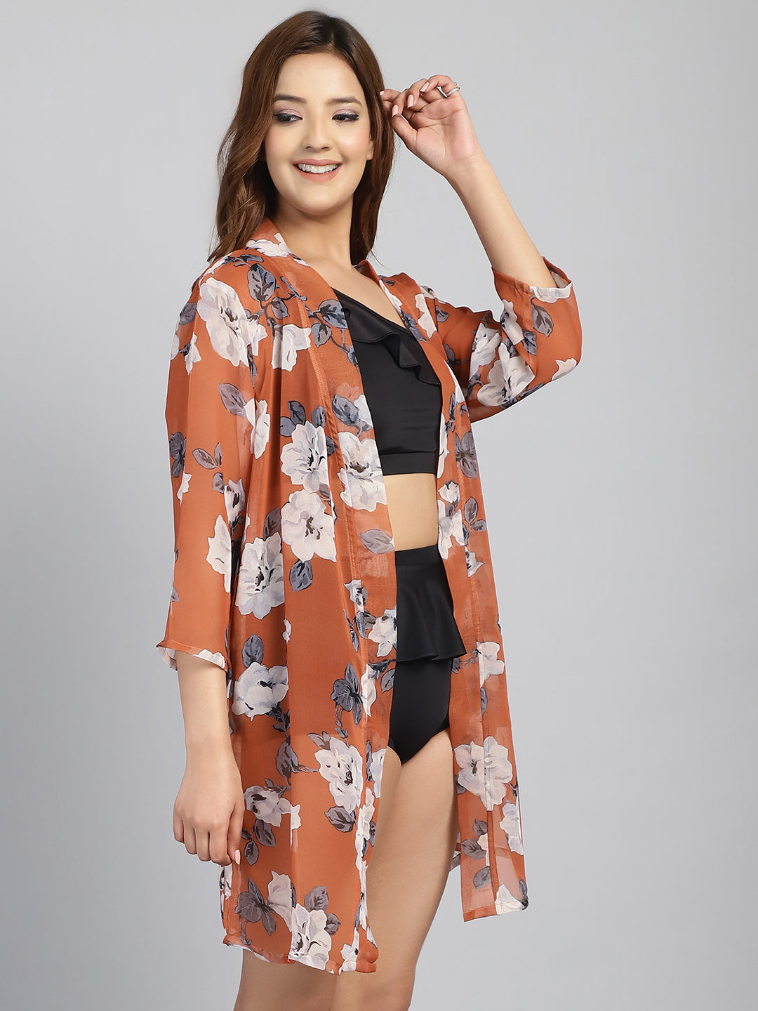 Brown Floral Print cover up (Only Sarong)