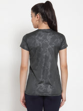 Cukoo Active Wear : Metallic Grey Printed Round Neck T-Shirt with Short Sleeves for Women - Cukoo 