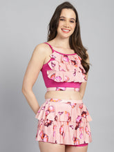 CUKOO Padded Pink Floral Skirtini Swimwear