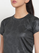 Cukoo Active Wear : Metallic Grey Printed Round Neck T-Shirt with Short Sleeves for Women - Cukoo 
