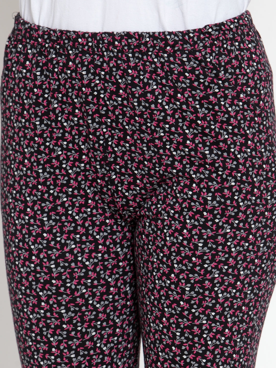 Cukoo Comfy: Black Floral Night Pyjama with Strechable Fabric for Women - Cukoo 