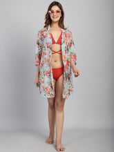 Green Red Floral Print cover up (Only Sarong)