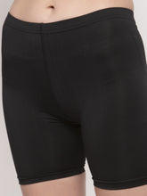 Cukoo Solid Black lycra stretchable shorts for Women Nylon and Spandex Mix Comfort Fit - Cukoo 