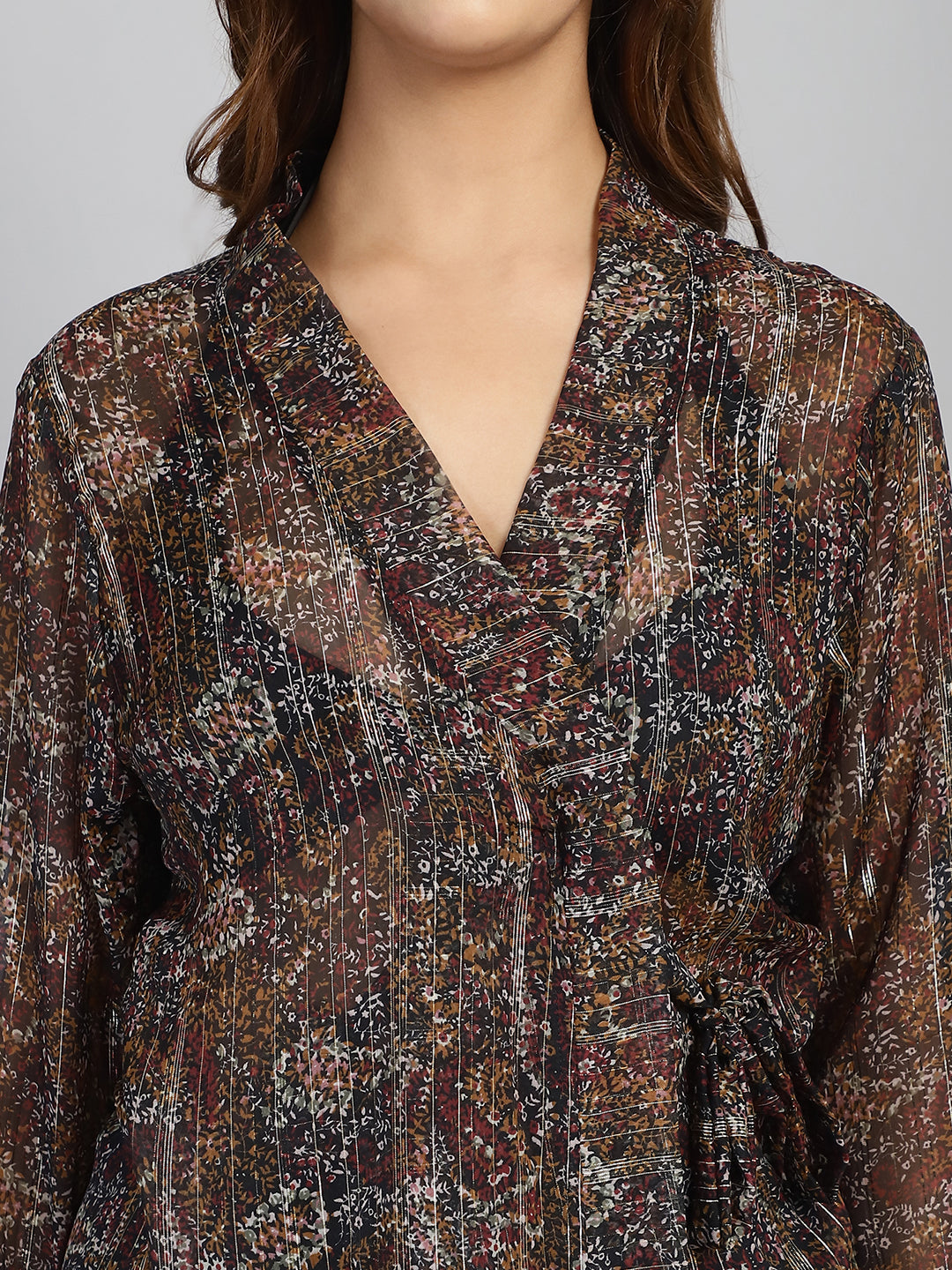 Brown printed cover up Sarong with Gold Lurex Line (Only Sarong)