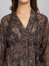 Brown printed cover up Sarong with Gold Lurex Line (Only Sarong)