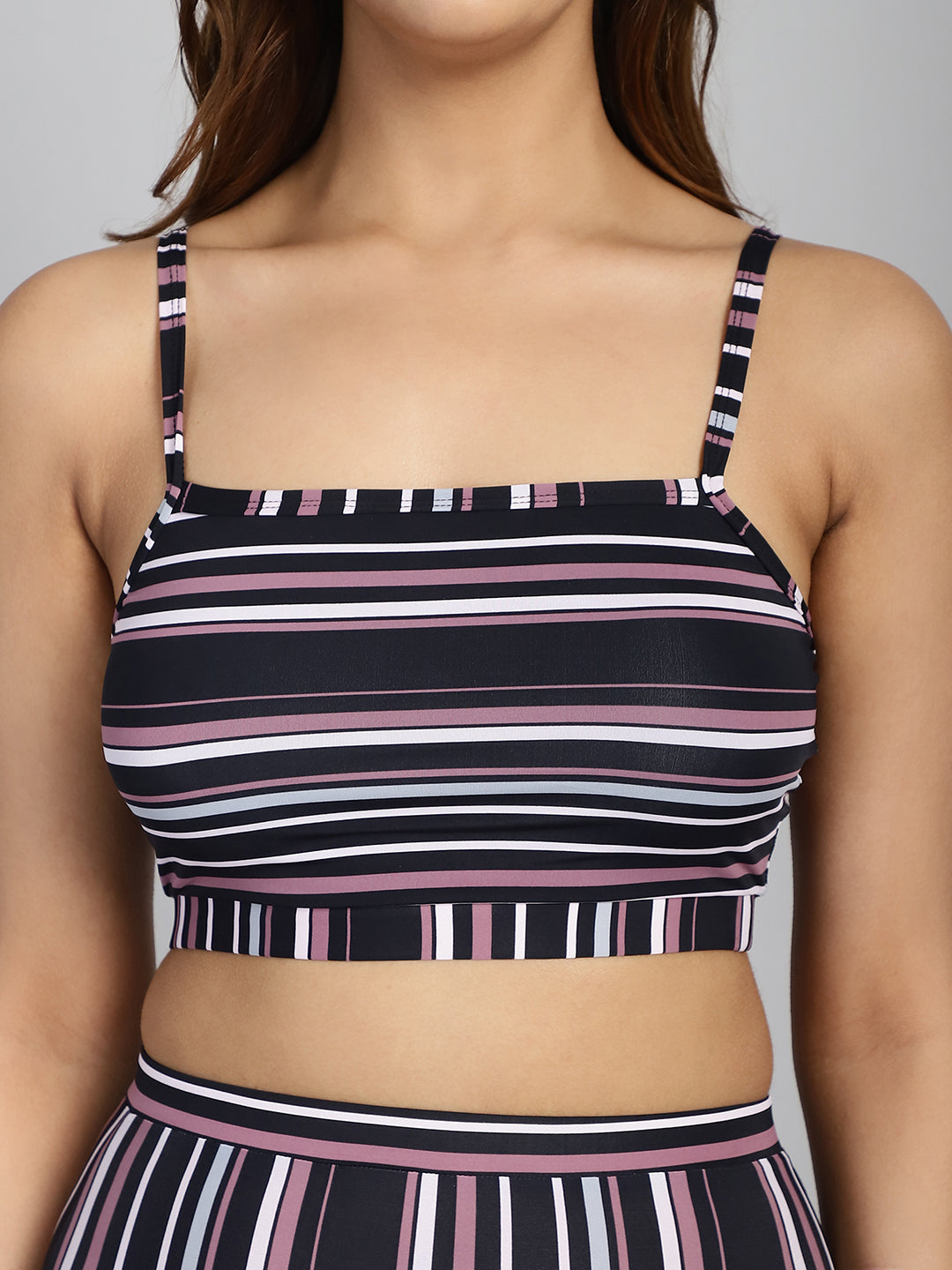 CUKOO Padded Black Striped Two piece Tankini Swimwear