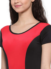 Cukoo Padded Single Piece Solid Red & Black Swimwear with Knee length shorts for Women and Girls - Cukoo 