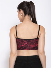 CUKOO Women Lightly Padded Maroon Abstract Printed Bralette Top - Cukoo 