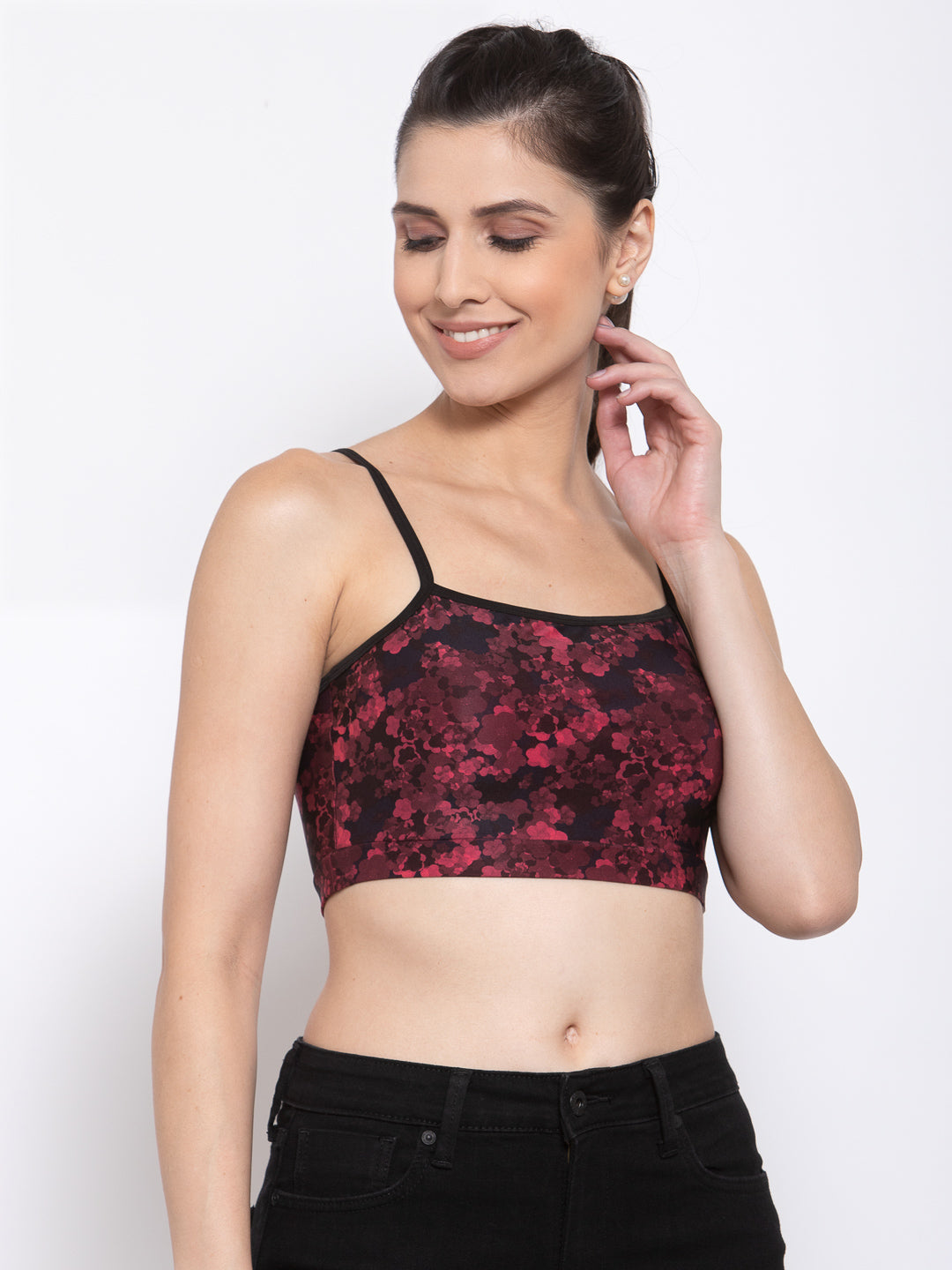 CUKOO Women Lightly Padded Maroon Abstract Printed Bralette Top - Cukoo 