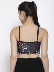 CUKOO Women Lightly Padded Black Printed Bralette Top - Cukoo 