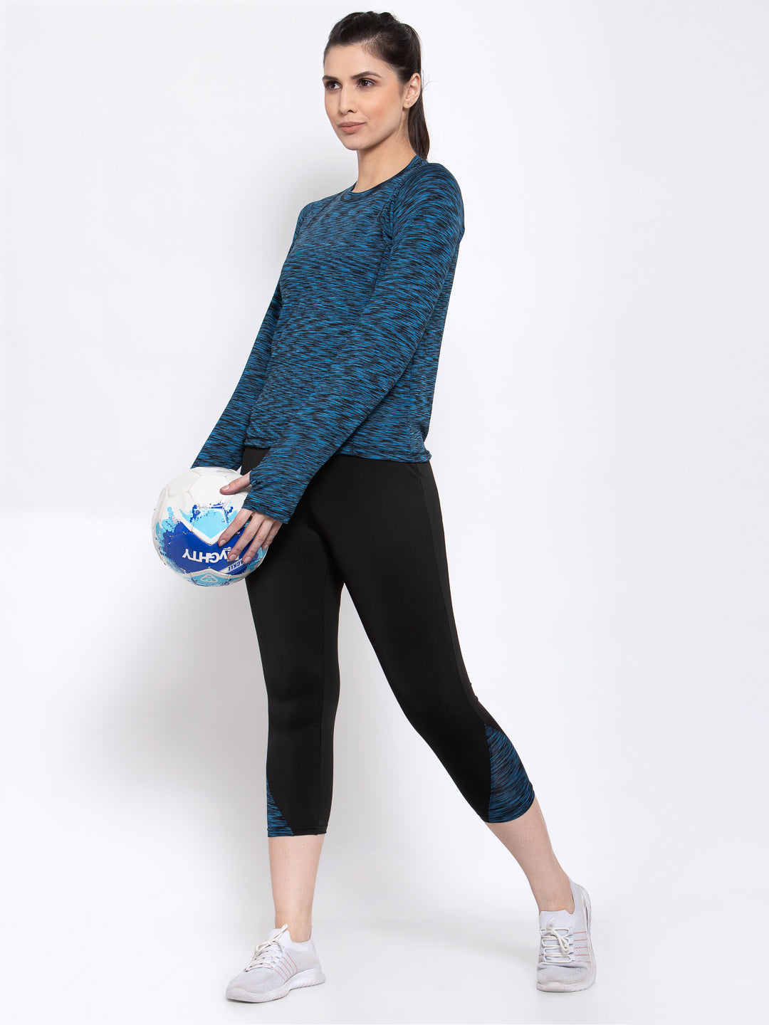 CUKOO Two piece Blue full sleeves Top and Black track pants with zip pocket Gym wear - Cukoo 