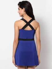 CUKOO Padded Swimwear with Criss Cross Back in Solid Blue color - Cukoo 