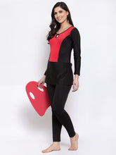 CUKOO Padded Black & Red Single piece long Swimwear - Cukoo 