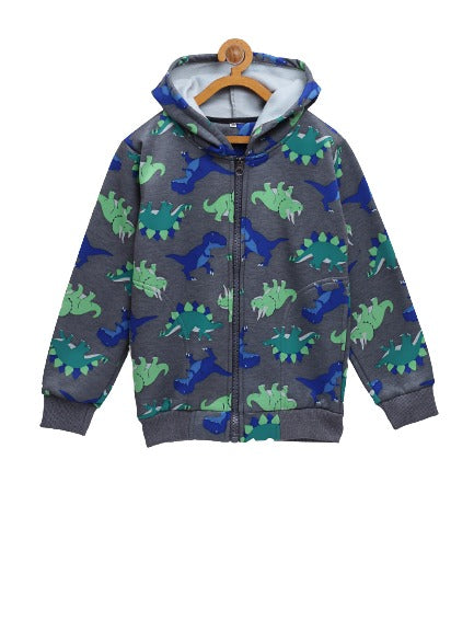 CUKOO Kids Grey Rhino and Dinosaur Printed Jacket - Cukoo 