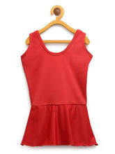 CUKOO Kids-Girls Red Solid Kids Swimsuit with Attached Shorts - Cukoo 