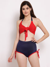 CUKOO Padded Red & Blue Knot Style Tankini Striped Swimwear - Cukoo 