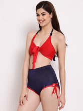 CUKOO Padded Red & Blue Knot Style Tankini Striped Swimwear - Cukoo 
