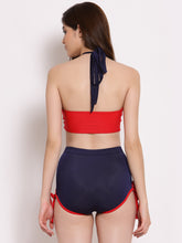 CUKOO Padded Red & Blue Knot Style Tankini Striped Swimwear - Cukoo 