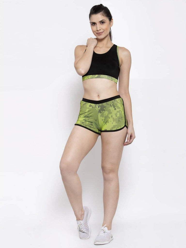 CUKOO Two piece Sports Bra and Green Workout Shorts ( Track Suit) ( Gym  Wear)