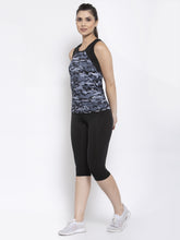CUKOO Two piece Camouflage Printed Tank Top and Black 3/4th Pants Gym Wear - Cukoo 