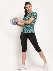 CUKOO Rapid Dry Sea Green Printed Round Neck T-Shirt - Cukoo 