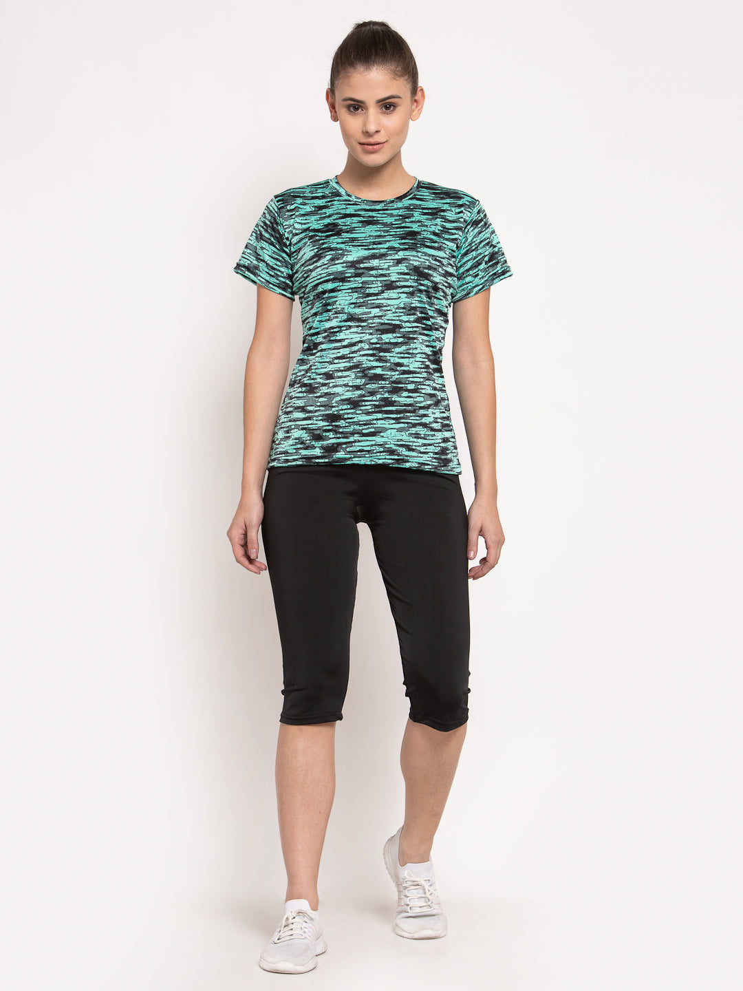 CUKOO Rapid Dry Sea Green Printed Round Neck T-Shirt - Cukoo 