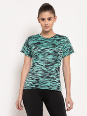 CUKOO Rapid Dry Sea Green Printed Round Neck T-Shirt - Cukoo 
