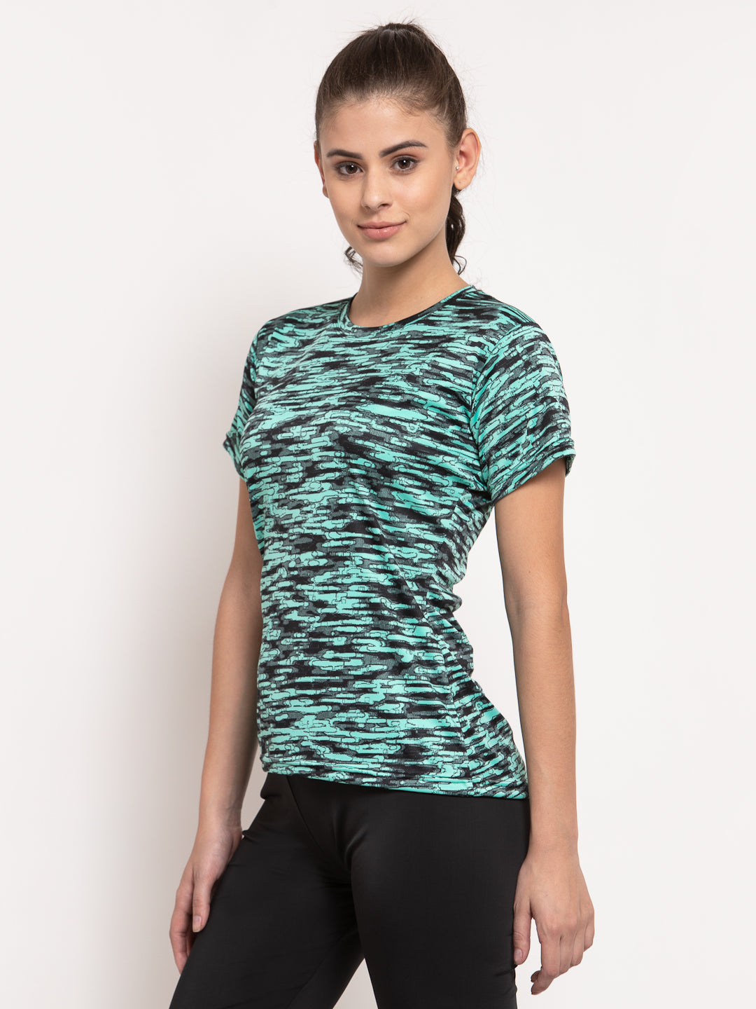 CUKOO Rapid Dry Sea Green Printed Round Neck T-Shirt - Cukoo 