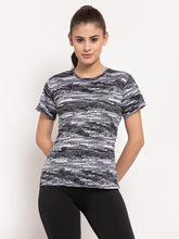 CUKOO Rapid Dry Black & White Printed Round Neck T-Shirt - Cukoo 