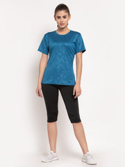 CUKOO Rapid Dry Blue Printed Round Neck T-Shirt - Cukoo 