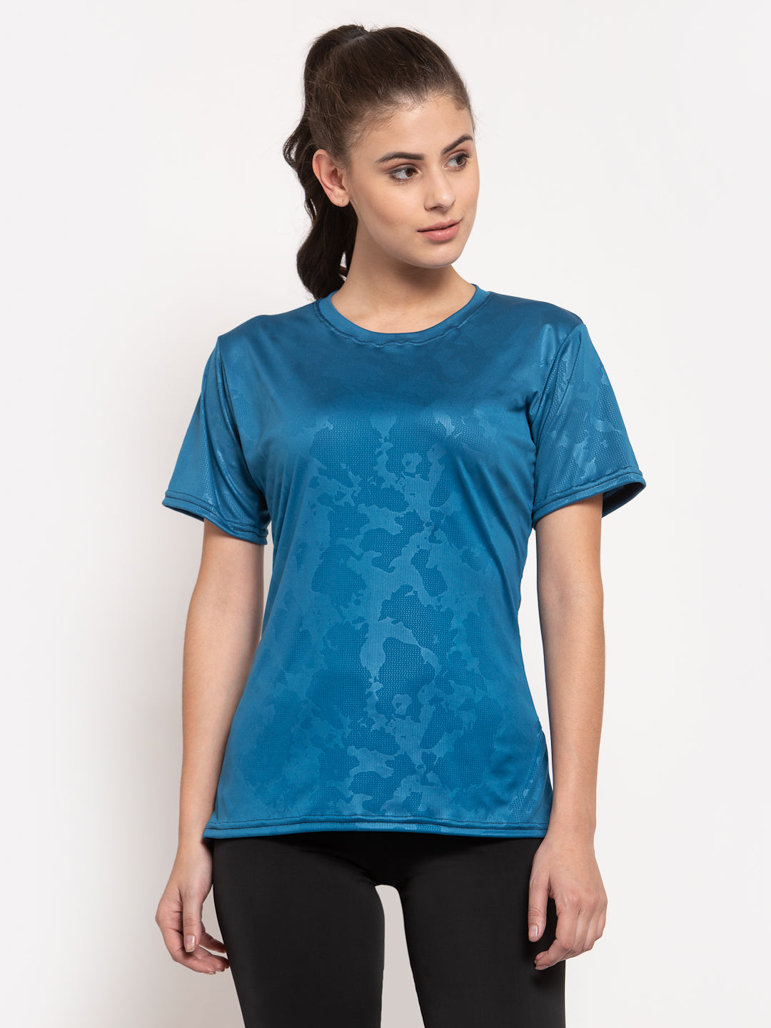 CUKOO Rapid Dry Blue Printed Round Neck T-Shirt - Cukoo 