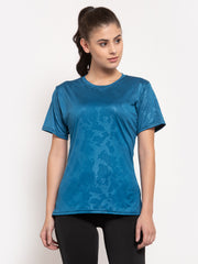 CUKOO Rapid Dry Blue Printed Round Neck T-Shirt - Cukoo 