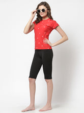 CUKOO Printed Red and Black Two piece Swimwear Set ( Non Padded)