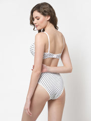 CUKOO Polka Dot Printed White Lingerie Set