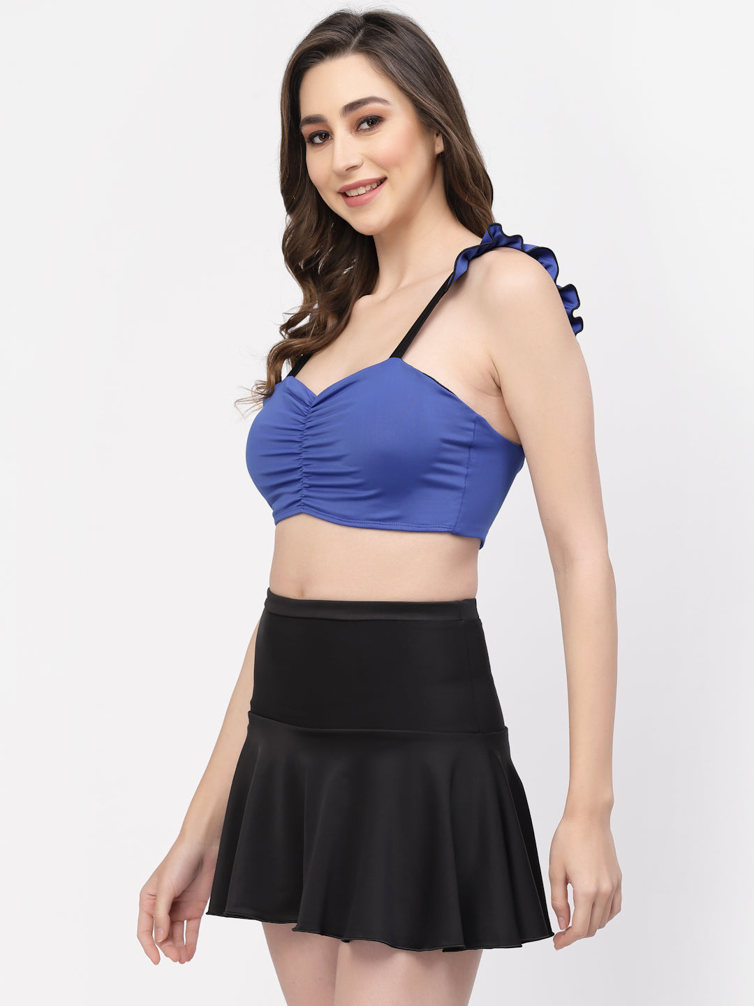 CUKOO Padded Blue & Black Two piece Skirtini Swimwear