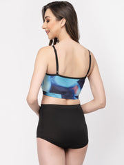 CUKOO Padded Blue & Black Two piece Tankini Swimwear