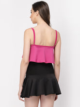 CUKOO Padded Pink & Black Two piece Skirtini Swimwear