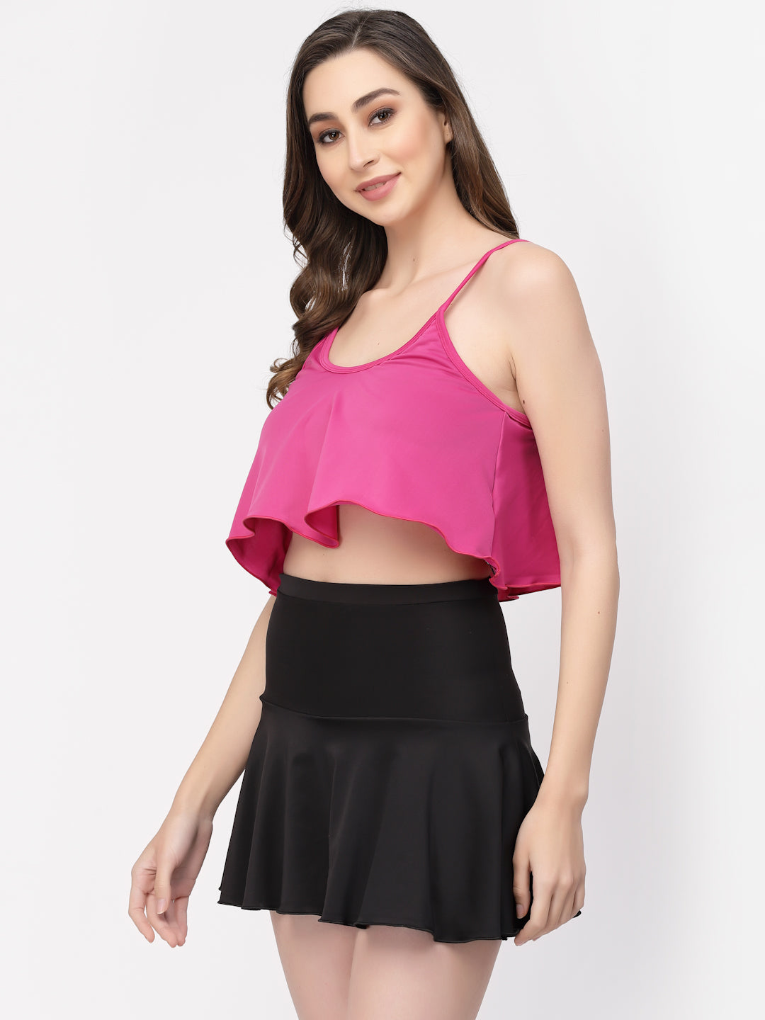 CUKOO Padded Pink & Black Two piece Skirtini Swimwear