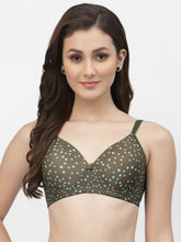 CUKOO Lightly Padded Olive Green Polka Dot Printed Everyday Bra