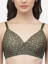 CUKOO Lightly Padded Olive Green Polka Dot Printed Everyday Bra