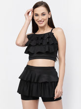 CUKOO Padded Black Two piece Skirtini Swimwear